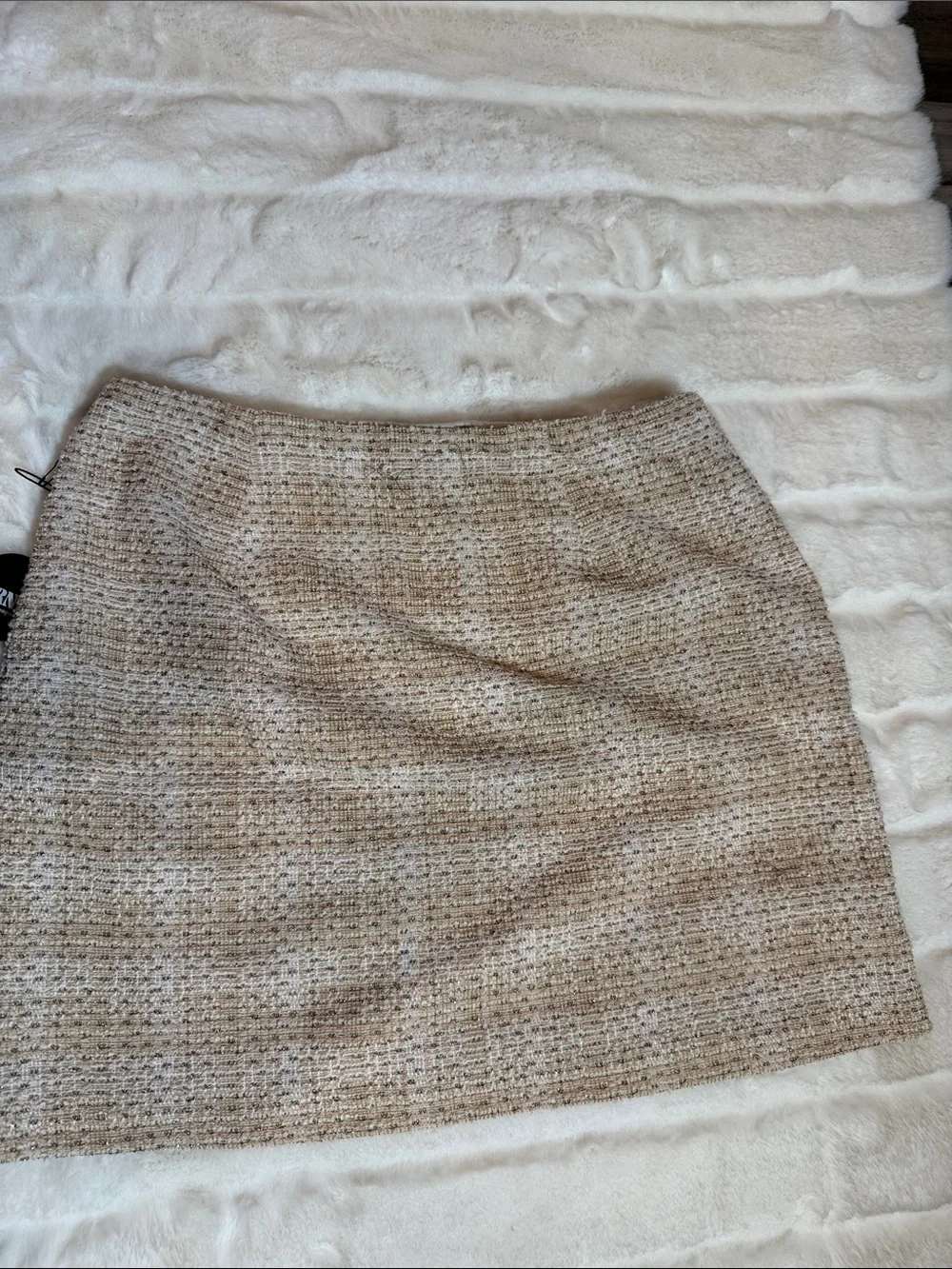 NWT Textured Beige Tweed Mini Skirt with Button Detail